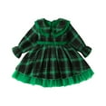 thumbnail image 1 of Elippeo Christmas Dress 12M 2Y 3Y 4Y 5Y 6Y Plaid Print Long Sleeve Round Neck Ruffled Tulle Patchwork A-Line Dress Xmas Clothing, 1 of 10