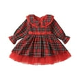 thumbnail image 1 of Elippeo Christmas Dress 12M 2Y 3Y 4Y 5Y 6Y Plaid Print Long Sleeve Round Neck Ruffled Tulle Patchwork A-Line Dress Xmas Clothing, 1 of 10