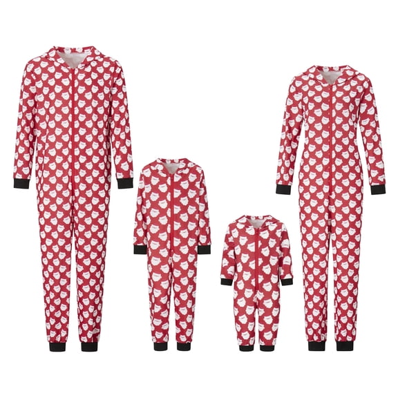 Elippeo Christmas Family Matching Pajamas Long Sleeve Santa Claus Print Hooded Jumpsuit Sleepwear