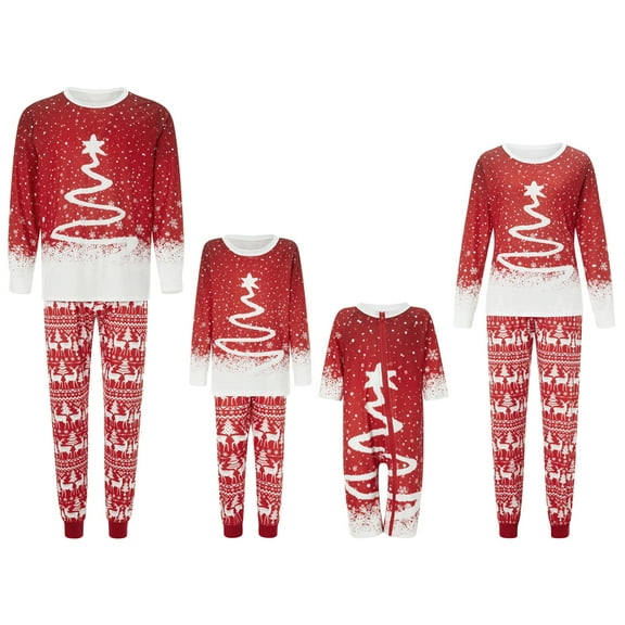 Elippeo Christmas Family Pajamas Matching Christmas Pajamas for Family, Long Sleeve Star Tree Print Tops   Pants Set Sleepwear