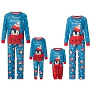 ELIPPEO Christmas Family Pajamas Matching Set, Letters Print Long Sleeve T-shirt with Penguin Snow Print Pants Sleepwear Loungewear