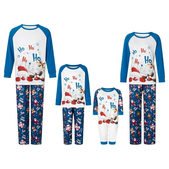 Elippeo Christmas Family Pajamas Matching Set, Santa Claus Deer Print Long Sleeve T-shirt with Pants Sleepwear Loungewear