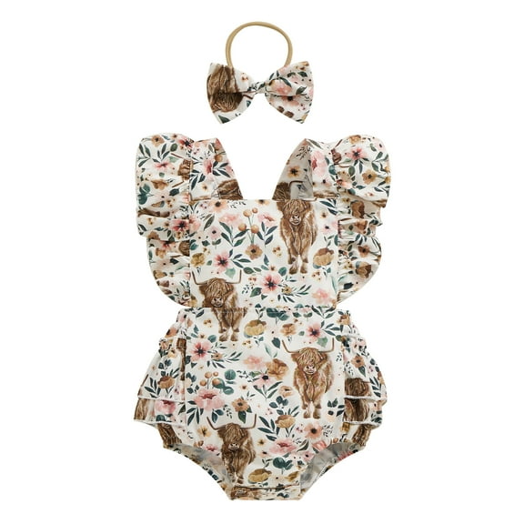 Elippeo Cow Print Romper with Headband, Size 0-6 Months (Girl's)