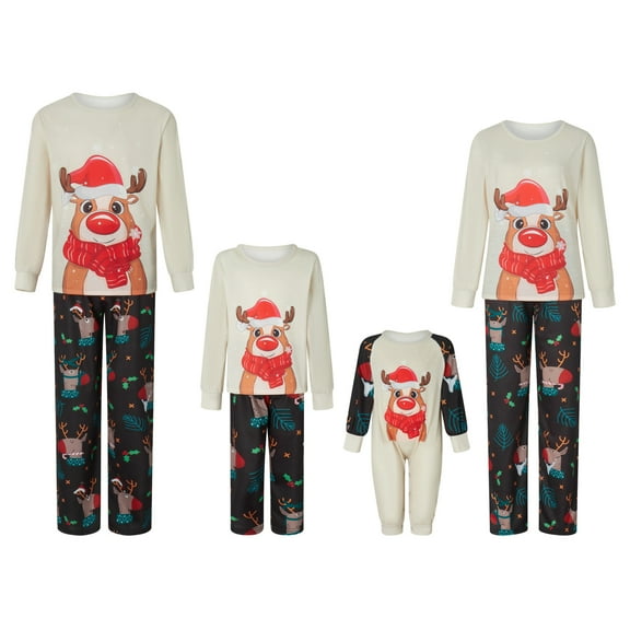 Elippeo Family Leisure Clothes Set Christmas Reindeer Print Long Sleeve Tops   Pants/ Romper Loungewear Set