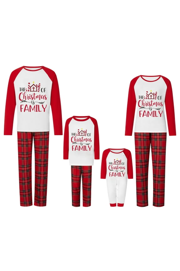 Family Matching Christmas Pajamas, Baby Romper/Dog Clothes/Letter Pattern Long Sleeve Tops and Plaid Pants Sleepwear Set