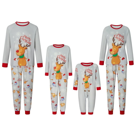 Elippeo Family Matching Christmas Pajamas, Baby Romper/Pet Clothes/Letter Snowflake Elk Print Long Sleeve Tops and Pants Sleepwear Set