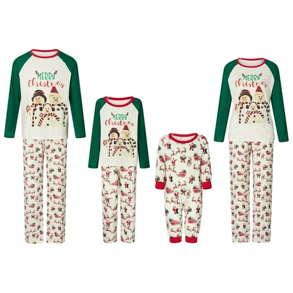 Elippeo Family Matching Christmas Pajamas, Baby Romper/Snowman Letter Pattern Long Sleeve Tops and Elk Santa Print Pants Sleepwear Set