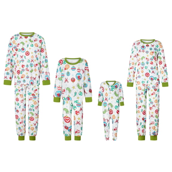 Elippeo Family Matching Christmas Pajamas, Ball  Monster Hand Print Long-Sleeved Round Neck Tops + Trousers Sleepwear Outfits