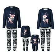 ELIPPEO Family Matching Pajamas Christmas Set Elk Print Long Sleeve Tops and Stretch Casual Pants Sleepwear Set