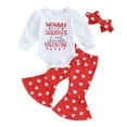 thumbnail image 1 of Elippeo My First Valentines Day Baby Girl Outfit 3M 6M 12M 18M Mommy Daddy's Little Valentines Onesie+Bell Bottoms+Headband Newborn Valentines Day Clothes, 1 of 9