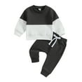 thumbnail image 1 of Elippeo Infant Baby Boy 2Pcs Fall Clothes Set 6M 12M 18M 24M 3Y Contrast Color Long Sleeve Crewneck Sweatshirt Tops Pants Winter Outfits, 1 of 10