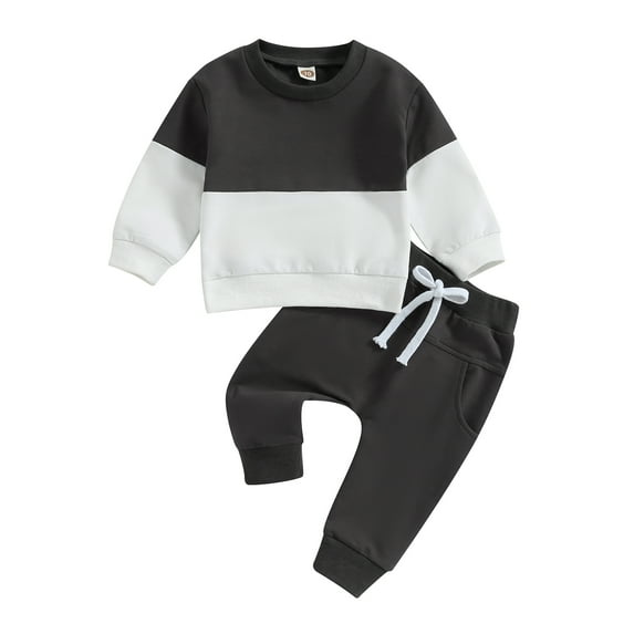 Elippeo Infant Baby Boy 2Pcs Fall Clothes Set 6M 12M 18M 24M 3Y Contrast Color Long Sleeve Crewneck Sweatshirt Tops Pants Winter Outfits
