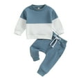 thumbnail image 1 of Elippeo Infant Baby Boy 2Pcs Fall Clothes Set 6M 12M 18M 24M 3Y Contrast Color Long Sleeve Crewneck Sweatshirt Tops Pants Winter Outfits, 1 of 10