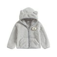 thumbnail image 1 of Elippeo Infant Baby Girl Boy Winter Fuzzy Coat 6M 9M 12M 18M 24M 3D Bear Hooded Jacket Zipper Closure Fleece Outerwear Gray, 1 of 10
