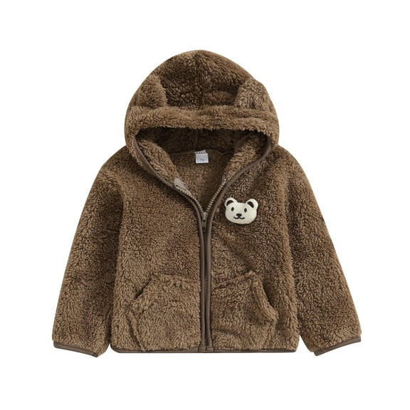 Elippeo Infant Baby Girl Boy Winter Fuzzy Coat 6M 9M 12M 18M 24M 3D Bear Hooded Jacket Zipper Closure Fleece Outerwear Gray