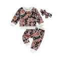 thumbnail image 1 of Elippeo Infant Baby Girls 3 Pieces Outfit 6M 12M 18M 24M 3Y  Floral Print Round Neck Long Sleeve Sweatshirts Tops + Elastic Waist Long Pants + Headband, 1 of 9