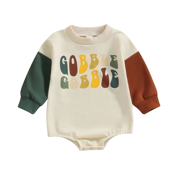 Elippeo Infant Baby Thanksgiving Sweatshirt Jumpsuit 3M 6M 12M 18M Cartoon Letter Print Round Neck Long Sleeve Romper Toddler Clothes