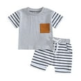 thumbnail image 1 of Elippeo  Infant Newborn Baby Boys Shorts Set 6M 12M 18M 24M 3Y  Short Sleeve Crew Neck T-shirt with Striped Shorts Summer Outfit, 1 of 10