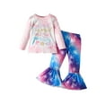 thumbnail image 1 of Elippeo Kid Girls Pants Set, Long Sleeve Crew Neck Letters Print T-shirt with Fish Scale Print Flare Pants Fall Outfit, 1 of 8