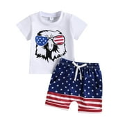 Elippeo Kid Pants Suit 3 6 12 18 24 Months 3 Years Short Sleeve Eagle Print Tops + Drawstring Short Pants Outfit for Independence Day