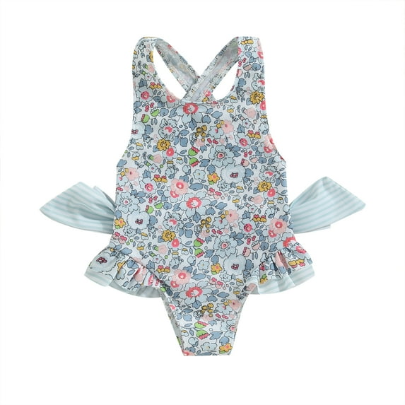 Elippeo Kids Baby Girls Summer Swimsuit 1 2 3 4 5 6 Years Sleeveless Cross Backless Floral Print Ruffle Bathing Suit