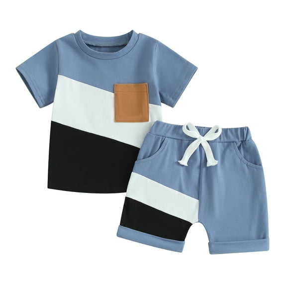 Elippeo Kids Boys Shorts Set 6 12 18 24 Months 2 3 4 Years Contrast Color Short Sleeve T-shirt with Elastic Waist Shorts Toddler Set Summer Outfit