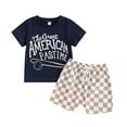thumbnail image 1 of Elippeo Kids Boys Shorts Set 6 12 18 24 Months 3 4 Years Short Sleeve Letters Print T-shirt with Plaid Shorts Toddler Set Summer Outfit, 1 of 9