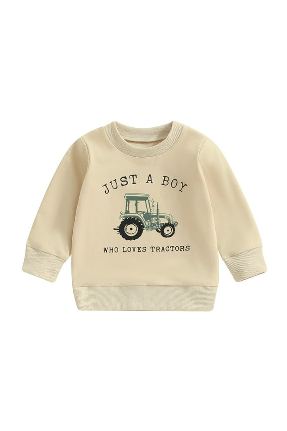 Kids Boys Sweatshirt Farm Tractor Print Long Sleeve Pullovers 6 12 18 24 Months 3 4 5 Years Autumn Tops for Toddler Cute Fall Clothes Outfit