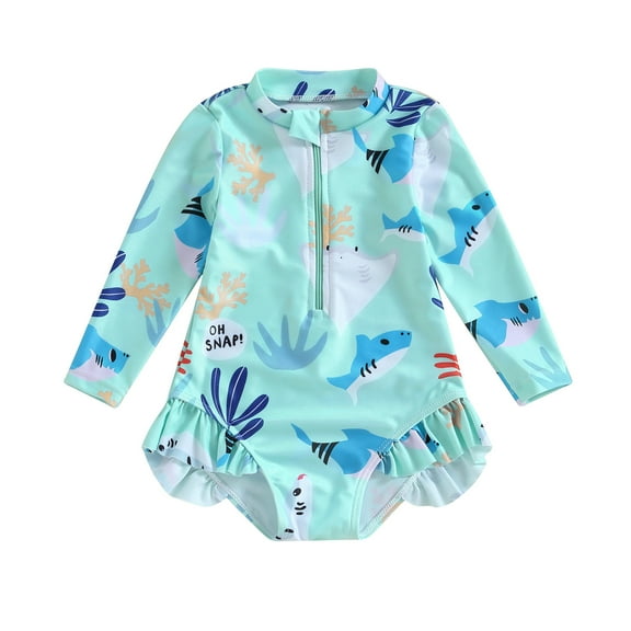 Elippeo Kids Girls Bikini 9M 12M 18M 24M 3Y 4Y 5Y  Long Sleeve Swimsuit Stand Collar Sea Animal Print Swimwear for Summer Beach