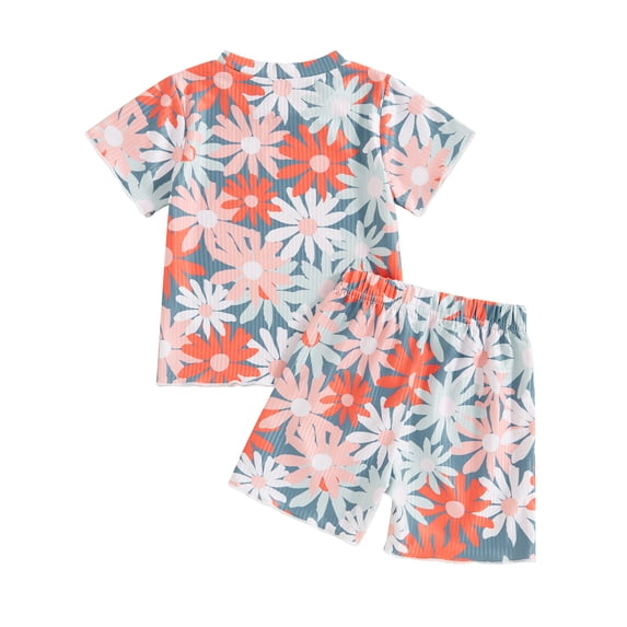 Elippeo Kids Girls Shorts Set 12 18 24 Months 2 3 4 5 Years Chicken Cow Flower Print Short Sleeve T-shirt with Shorts Summer Outfit