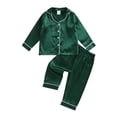 thumbnail image 1 of Elippeo Kids Pajama Sets Contrast Color Trim Long Sleeve Lapel Neck Button-up Tops Long Pant Loungewear Set 1 2 3 4 5 6 7 Years, 1 of 8