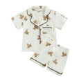 thumbnail image 1 of Elippeo Kids Sleepwear 1Y 2Y 3Y 4Y 5Y 6Y Loungewear Cartoon Bear Print Short Sleeve Button T-shirt and Elastic Shorts Pajama for Girls Boys, 1 of 9