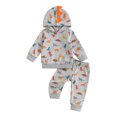 thumbnail image 1 of Elippeo Little Boy Fall Clothes 6 12 18 24 Months 3 4 Years Dinosaur Print Long Sleeve Hood Sweatshirt with Elastic Waist Pants 2Pcs Outfits, 1 of 9