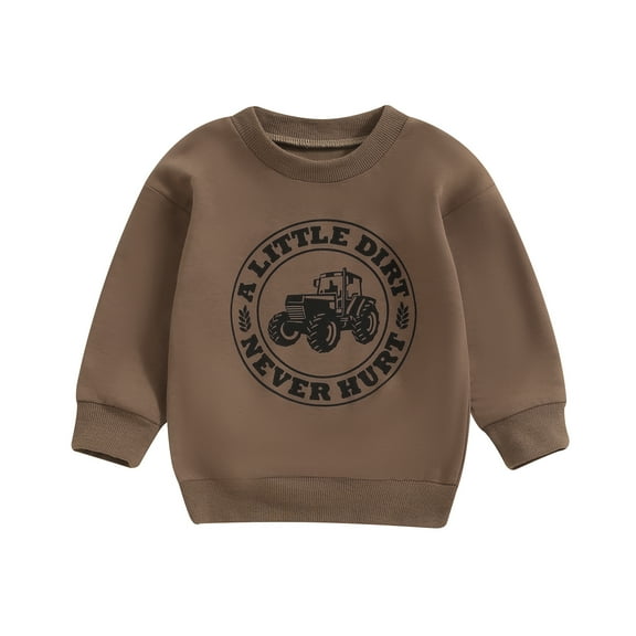 Elippeo Little Boy Fall Sweatshirt TractorLetter Print Long Sleeve Round Neck Loose Fit Pullover 6 12 18 24 Months 3 4 Years
