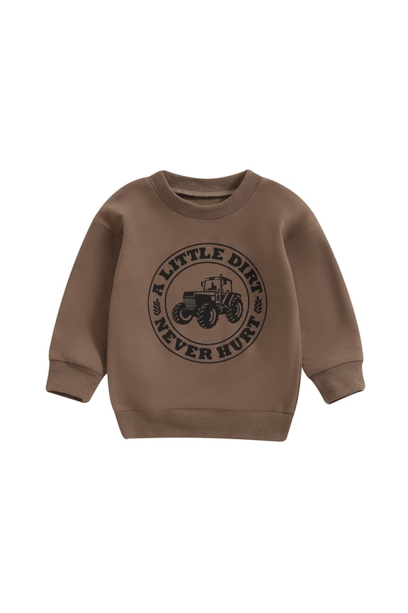 Little Boy Fall Sweatshirt TractorLetter Print Long Sleeve Round Neck Loose Fit Pullover 6 12 18 24 Months 3 4 Years