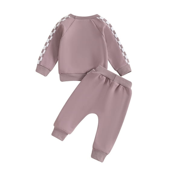 Elippeo Little Boy Girl Fall Clothes Checkerboard Print Long Sleeve Sweatshirt with Elastic Waist Pants 2Pcs Outfits 6 12 18 24 Months 3 4 Years