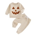 thumbnail image 1 of Elippeo Little Boys Girls Halloween Outfit, Pumpkin Embroidery Long Sleeve Sweatshirt Elastic Waist Pants 2 Piece Set for Fall 6 12 18 24 Months 3 4 Years, 1 of 10