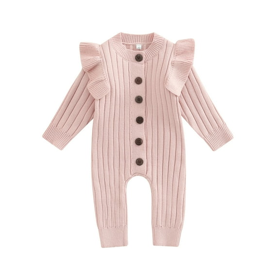 Elippeo MaBaby Winter Fall Baby Romper 3M 6M 12M 18M Newborn Infant Baby Boy Girl Knit Clothes Warm Long Sleeve Ruffle Jumpsuit Soft Clothing