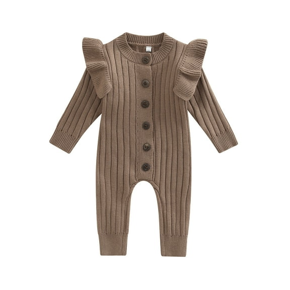 Elippeo MaBaby Winter Fall Baby Romper 3M 6M 12M 18M Newborn Infant Baby Boy Girl Knit Clothes Warm Long Sleeve Ruffle Jumpsuit Soft Clothing