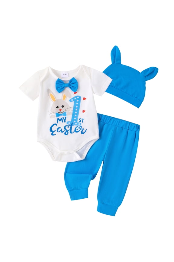 My First Easter Baby Girl Boy Outfit Bunny Romper Bodysuit Pants Bunny Ear Hat 0 3 6 9 12 18 Months Summer Clothes Set