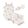 thumbnail image 1 of Elippeo Newborn Infant Baby Girl Summer Rompers Set 3M 6M 12M 18M Floral Spaghetti Straps Sleeveless Jumpsuit and Casual Ruffle Shorts Headband, 1 of 10