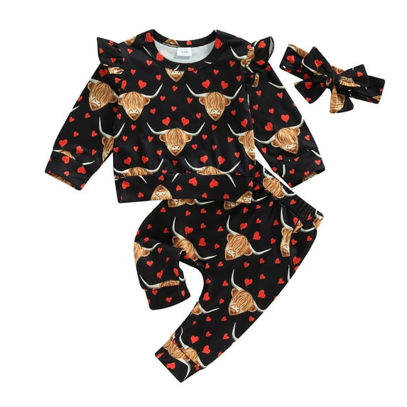 Elippeo Newborn Infant Clothes 3M 6M 9M 12M 18M 24M Toddler Baby Girl Valentines Day Outfit Long Sleeve Heart Print Sweatshirt Pants Set Headband