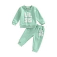 thumbnail image 1 of Elippeo Sisters Matching 2Pcs Outfits Toddler Infant Girl Letter Pattern Patchwork Long Sleeve Round Neck Tops Elastic Waist Loose Fit Trousers, 1 of 10