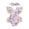 thumbnail image 1 of Elippeo Summer Easter Infant Baby Girl Outfits 3 6 9 12 18 Months Fly Sleeve Bunny Print Bodysuit + Bow Headband Clothes Set, 1 of 10