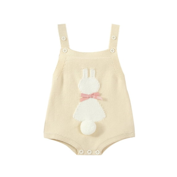 Elippeo Summer Easter Infant Baby Girls Overalls 3 6 9 12 18 Months Sleeveless Bunny Print Bow Bodysuit Spring Outfit Clothes