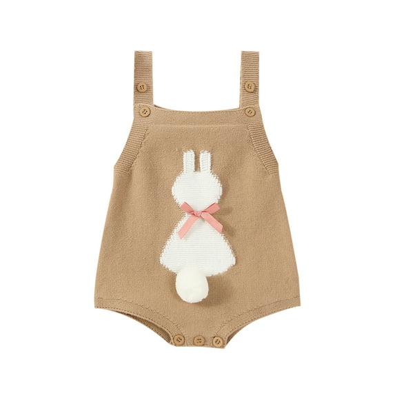 Elippeo Summer Easter Infant Baby Girls Overalls 3 6 9 12 18 Months Sleeveless Bunny Print Bow Bodysuit Spring Outfit Clothes