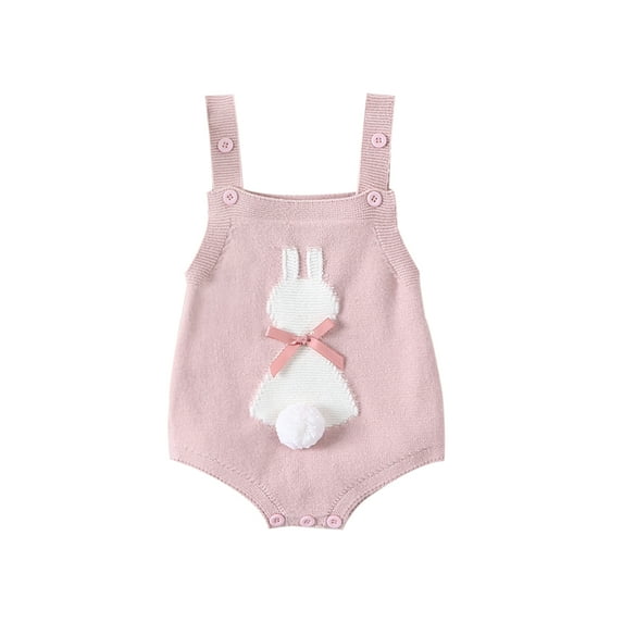 Elippeo Summer Easter Infant Baby Girls Overalls 3 6 9 12 18 Months Sleeveless Bunny Print Bow Bodysuit Spring Outfit Clothes