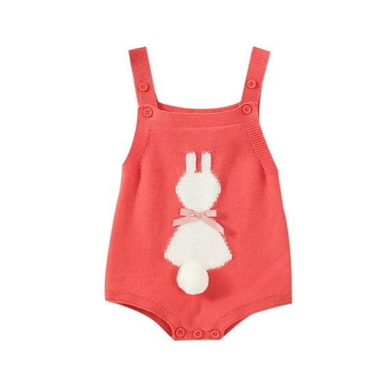Elippeo Summer Easter Infant Baby Girls Overalls 3 6 9 12 18 Months Sleeveless Bunny Print Bow Bodysuit Spring Outfit Clothes