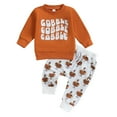 thumbnail image 1 of Elippeo Toddler  Autumn Thanksgiving Day Toddler Boys Girls Fall Outfits 6M M12M 18M 24M 3Y Letter Print Long Sleeve Sweatshirts and Turkey Print Pants Set, 1 of 9