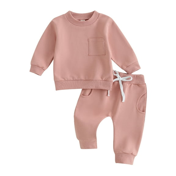 Elippeo Toddler Baby Girls Fall Clothes 6M 12M 18M 24M 3Y Solid Color Long Sleeve Sweatshirt and Casual Pants Set Cute 2 Piece Outfit